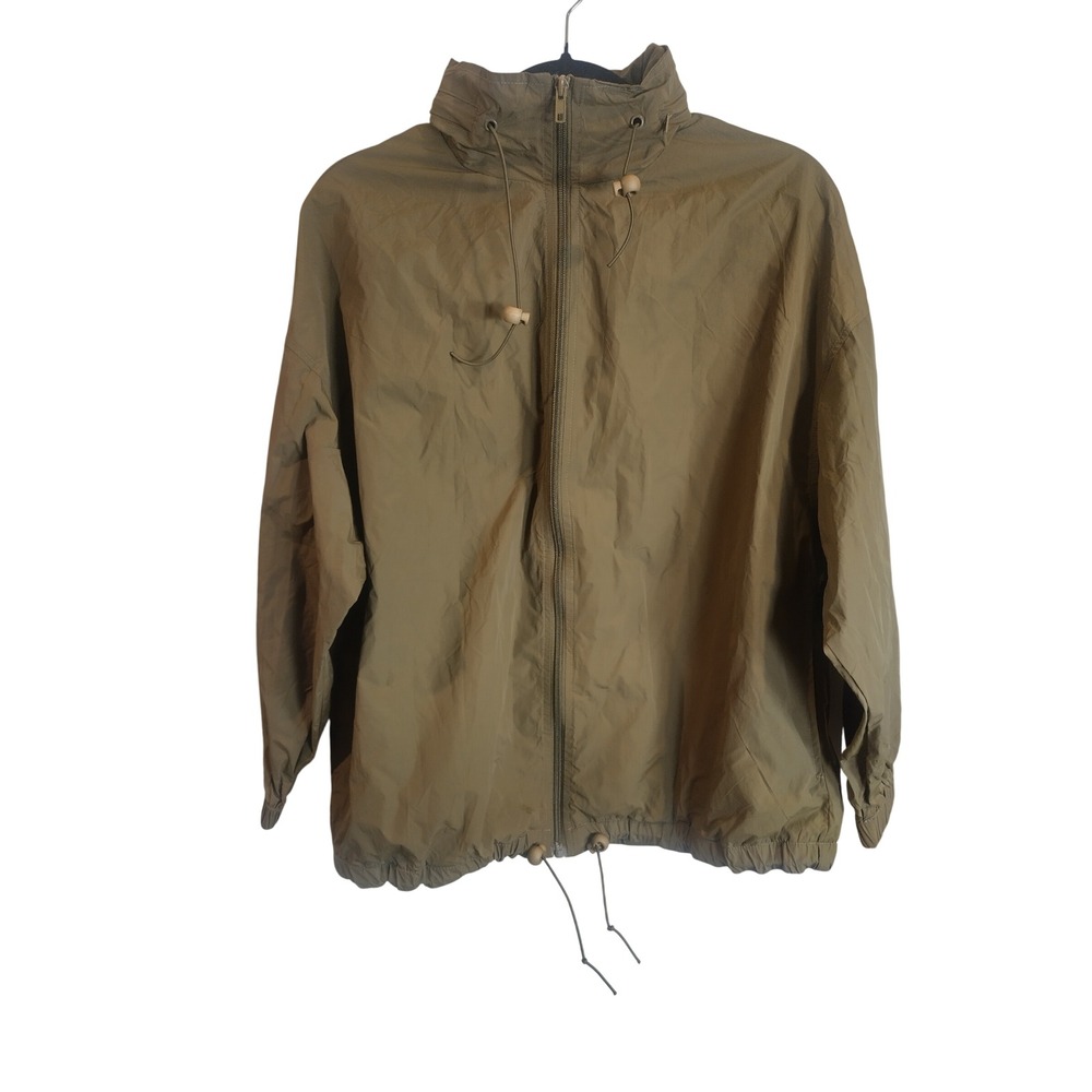 Yousify Mens Army Green Full Zip Windbreaker Jacket Packable Hood Small B9N958